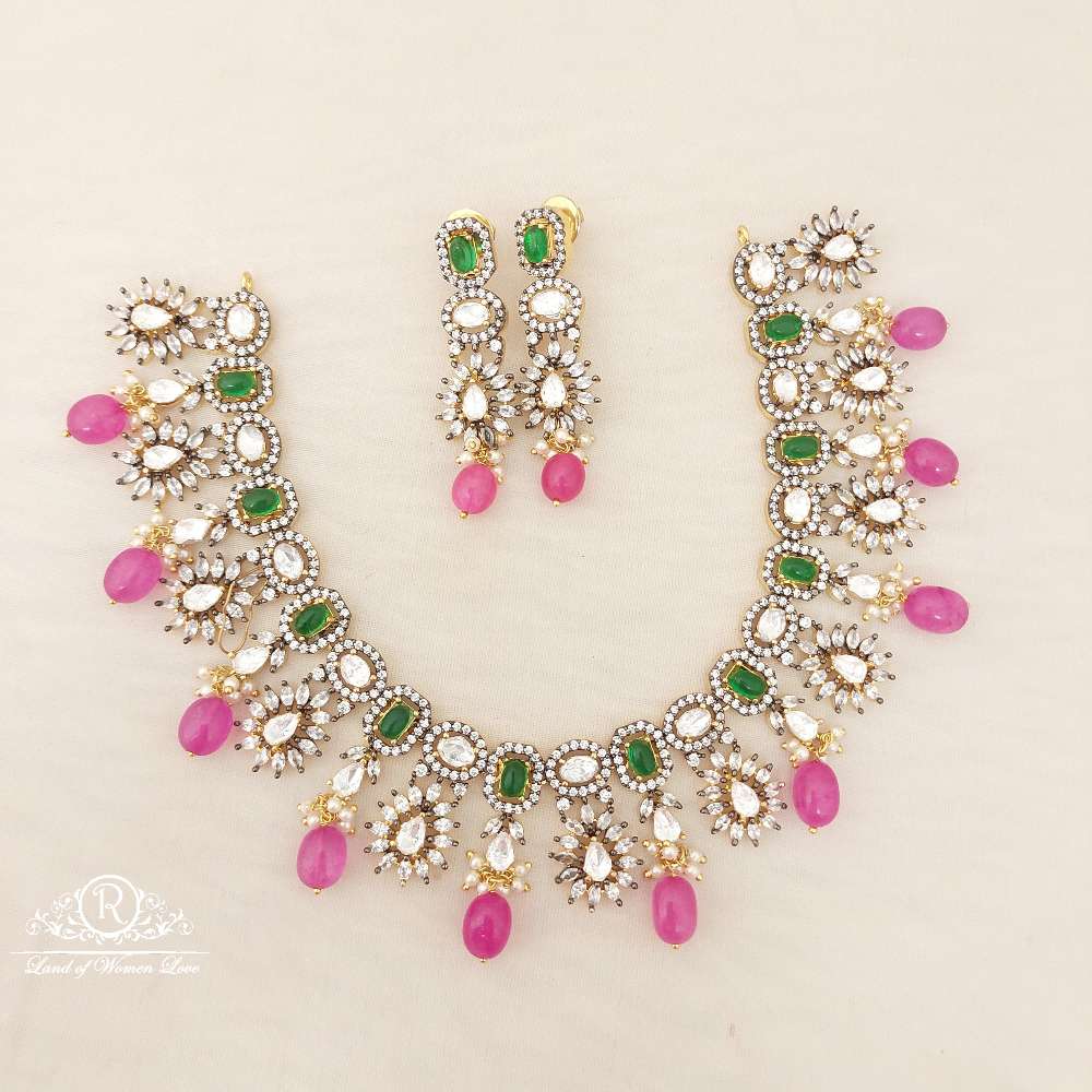 earrings silver black cz- white stones earrings with necklace-m208m209 cz 92.5 silver ramala jewelry / ramala collections