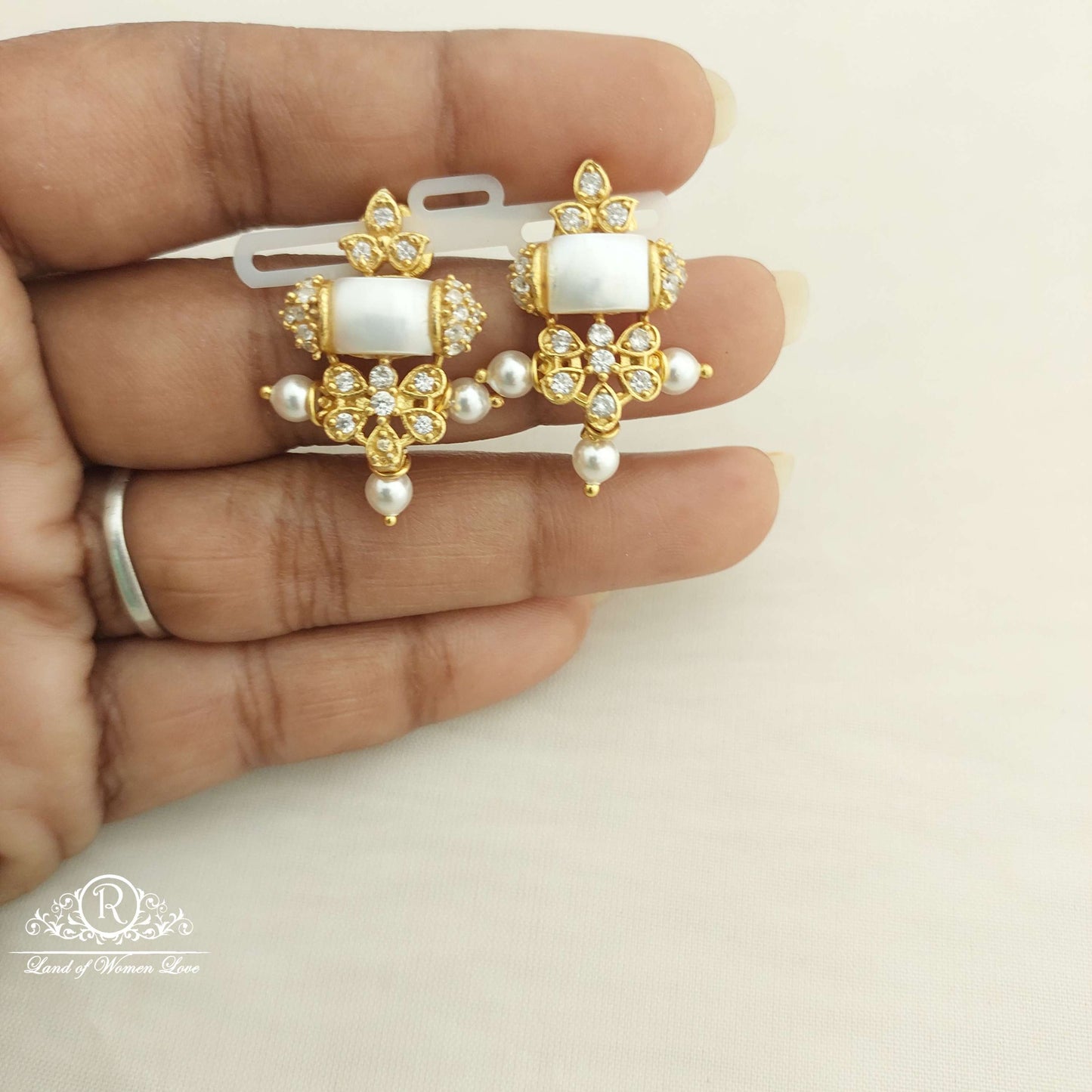 Silver CZ- With Pearls Necklace With Earrings-C100C106