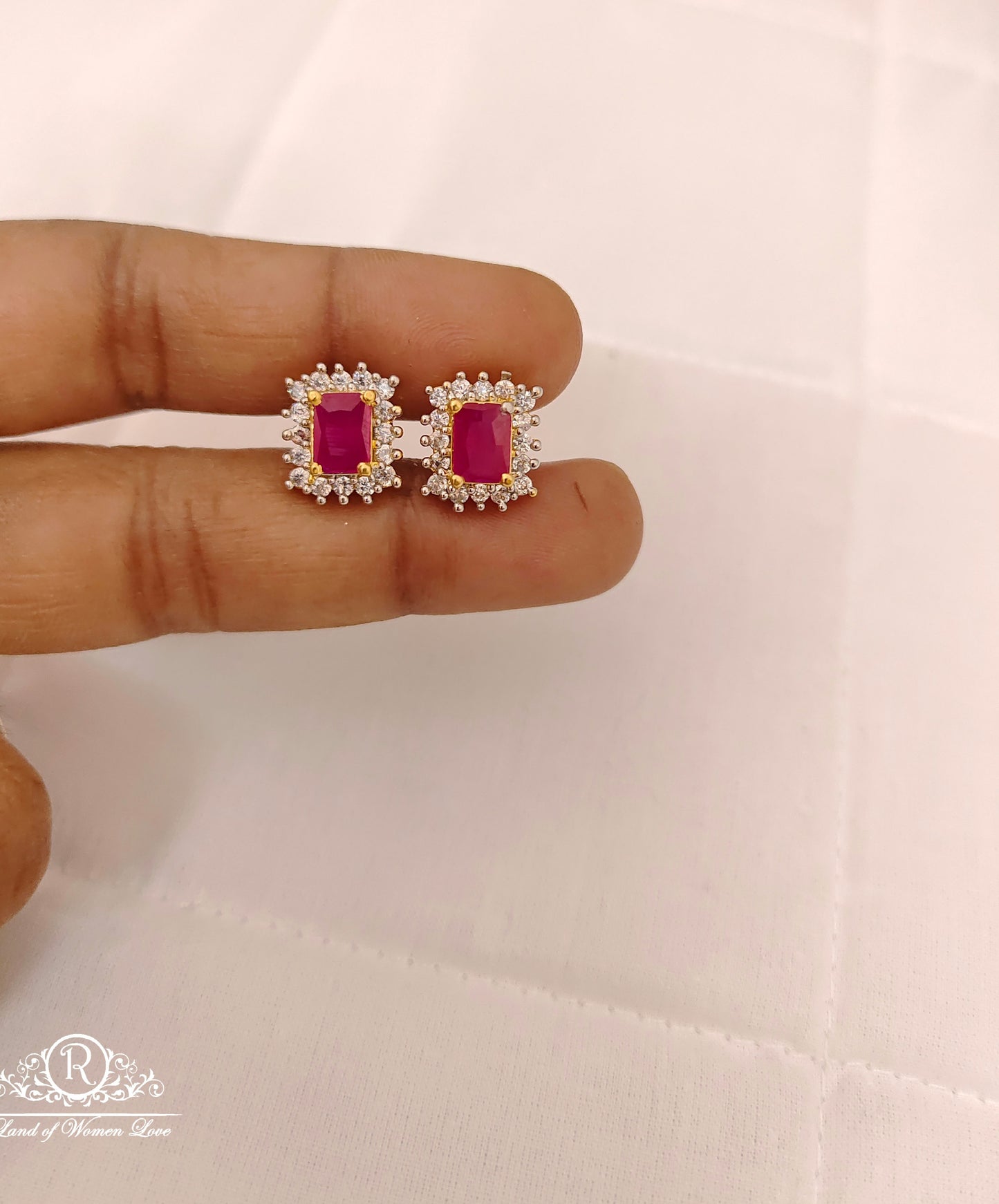 Silver Kempu Stone Stud Earrings-V057