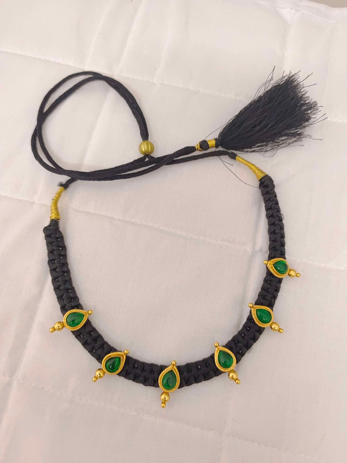 Silver Black Thread Necklace-RCJR252