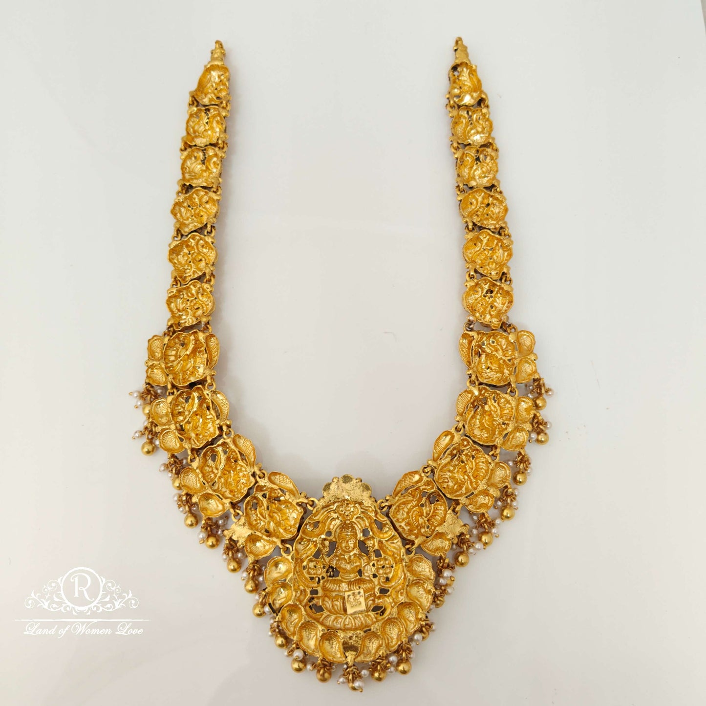 Silver Lakshmi Devi Peacock Design Haram-RCZ22