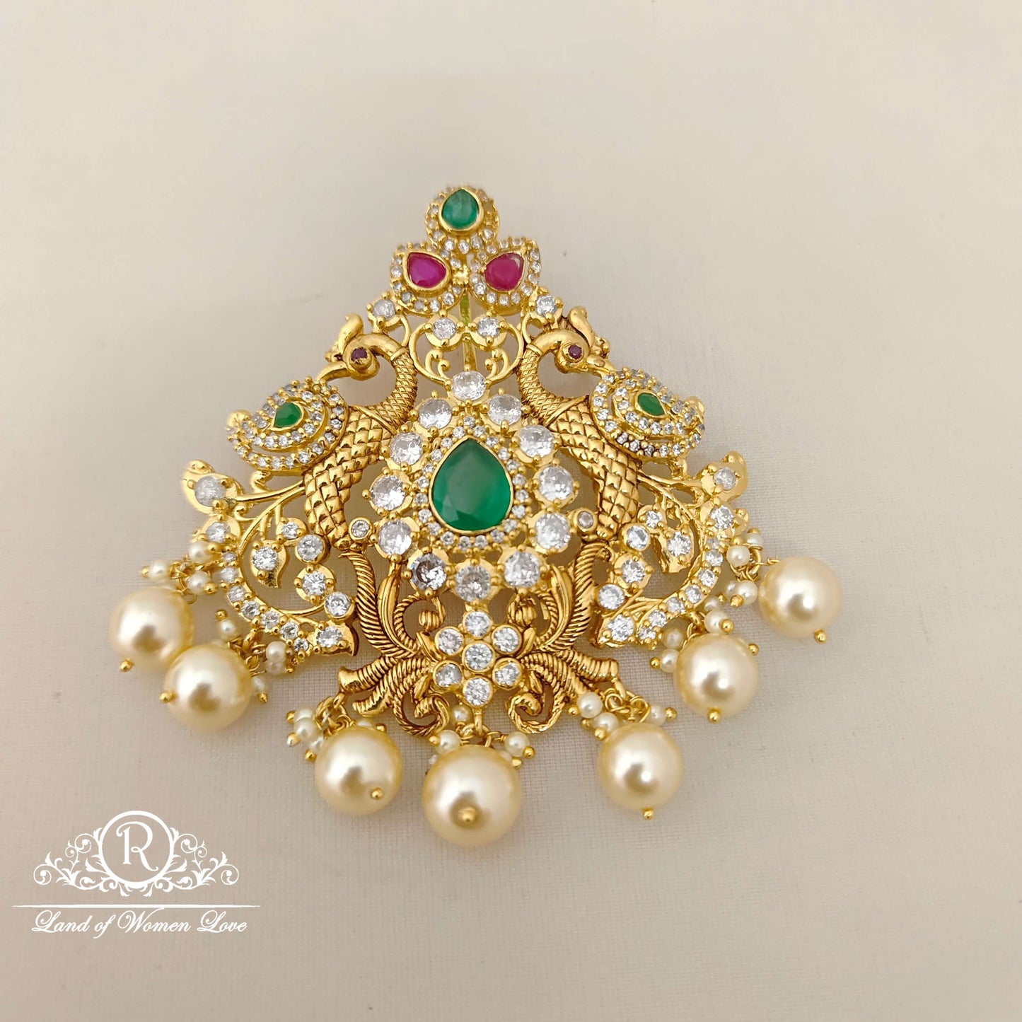 Silver base gold polish peacock design - RCD282