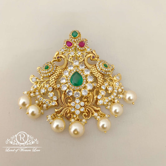 Silver base gold polish peacock design - RCD282