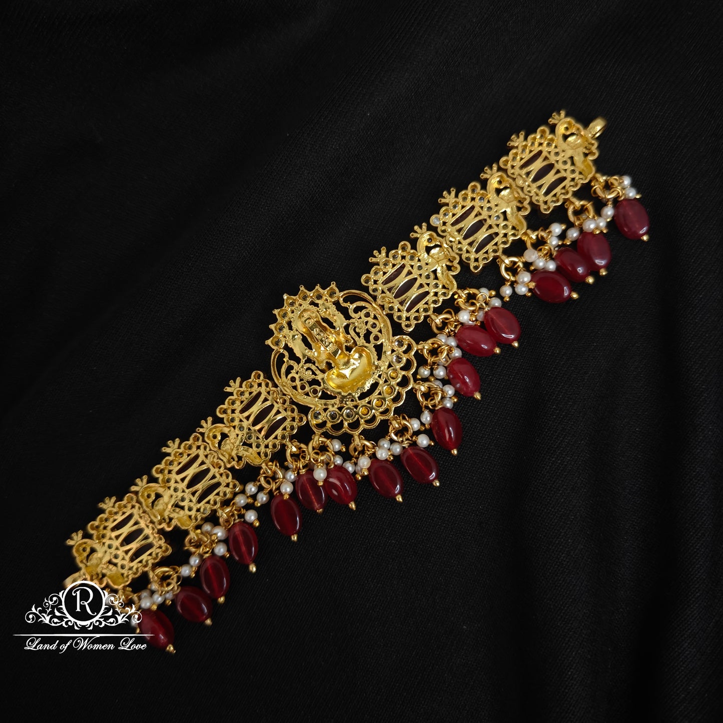 92.5 Silver Lakshmi Devi Design pink and white stones Chocker-RC89-60M18