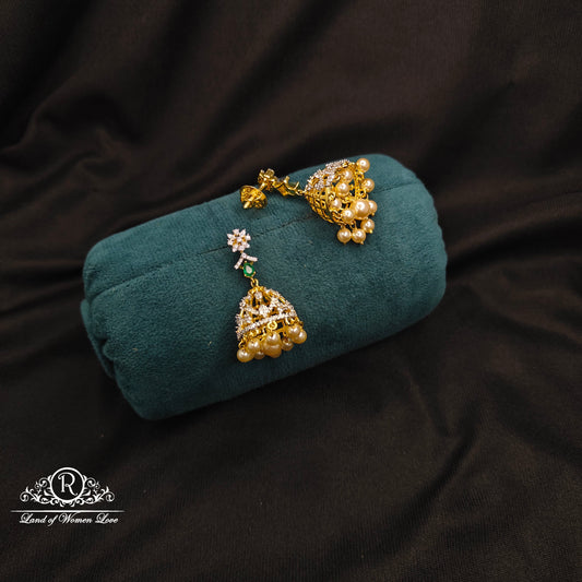 Diamond finishing Silver green Stone Necklace set-RCDS030