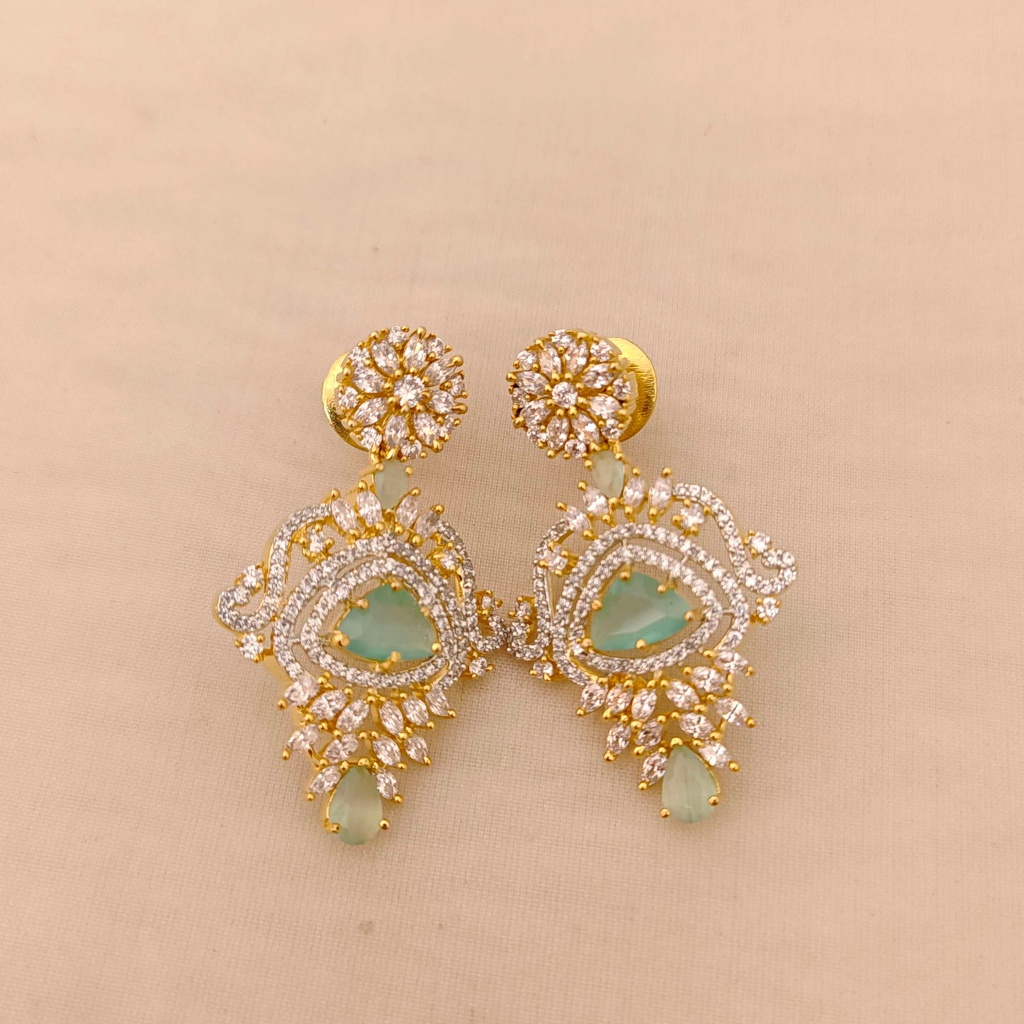 Silver base gold polish CZ-stone earrings -RCD353