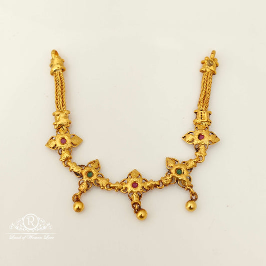 Silver Green & Kempu Stones Flower Design Chocker-RC87-60P21