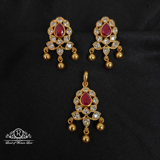 Silver white with ruby stone earrings-RCCP290