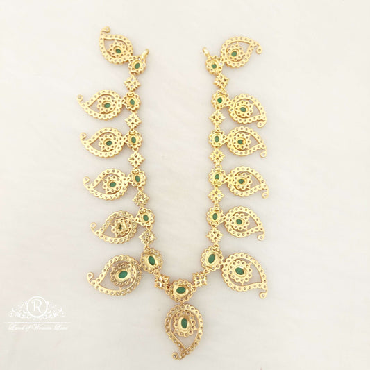 Silver With Green Stones Mango Design Necklace-C124