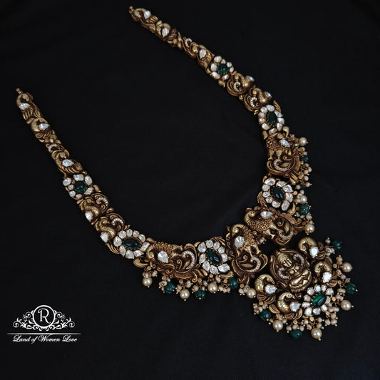 haram 92.5 silver lakshmi devi design polki haram-rcm1121 polki 92.5 silver ramala jewelry / ramala collections