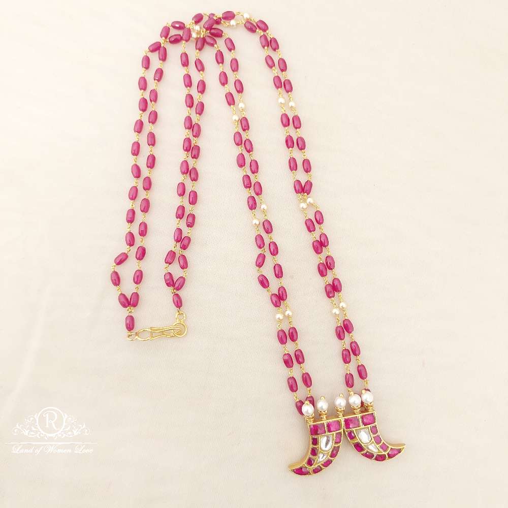 Silver Kempu Beads With Puligoru Locket Chain-H107