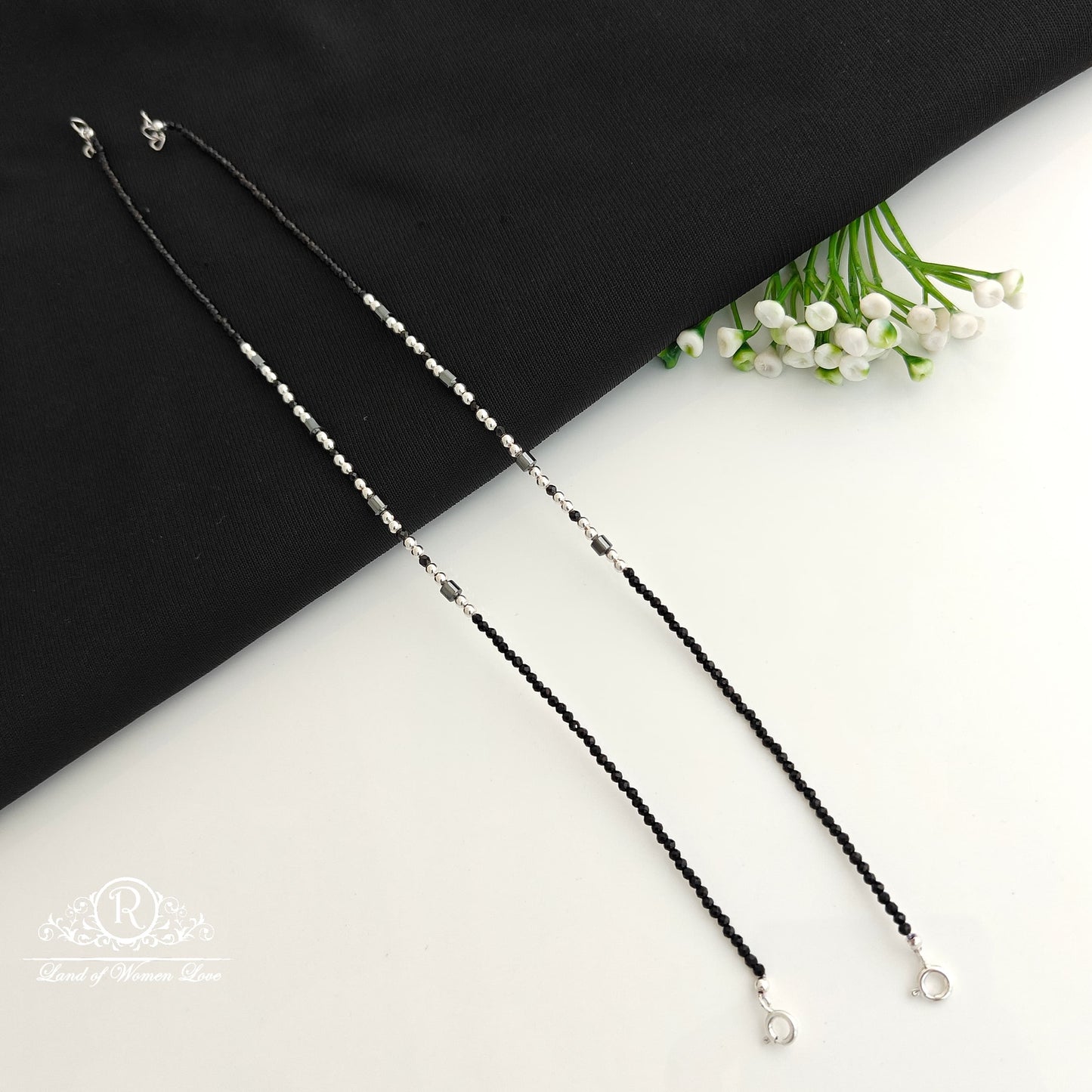 anklet silver black beads anklets -rcra103 92.5 silver ramala jewelry / ramala collections