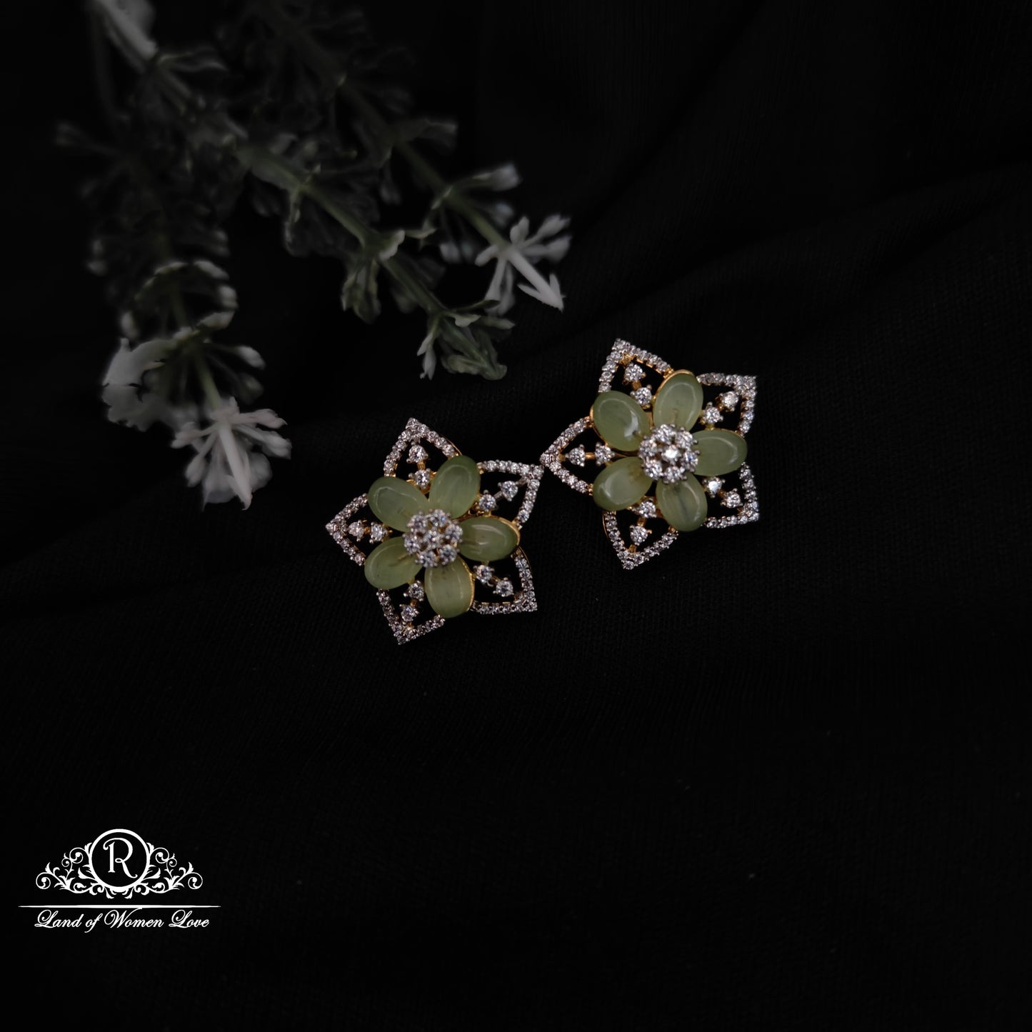 earrings 92.5 silver diamond finishing amaya beads flower design earrings 92.5 silver ramala jewelry / ramala collections