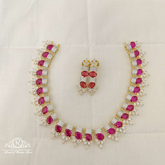 earrings silver cz- red stone necklace design-rcd099 cz 92.5 silver ramala jewelry / ramala collections