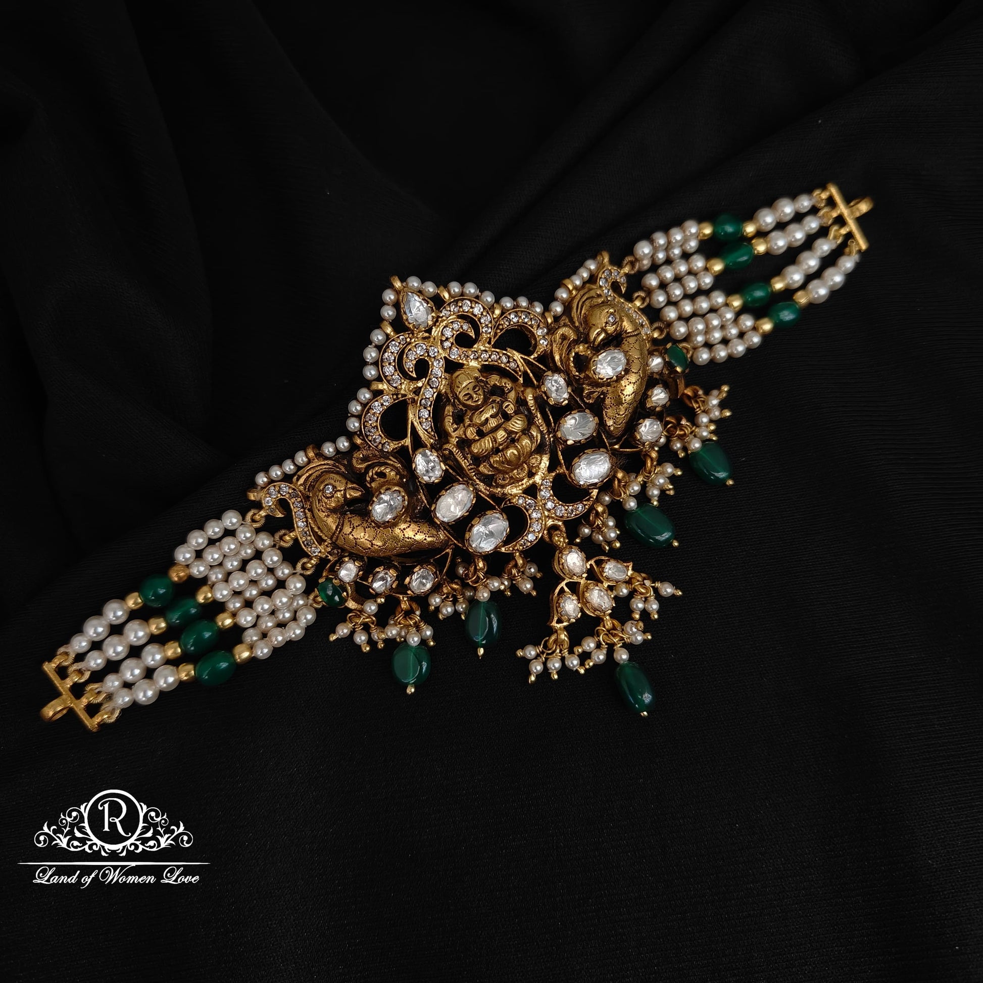 silver moissanite stone lakshmi devi chocker moissanite 92.5 silver ramala jewelry / ramala collections