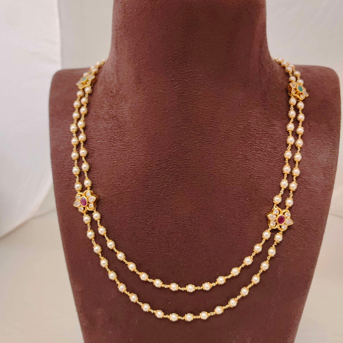 Silver pearls  two step chain -RCH328