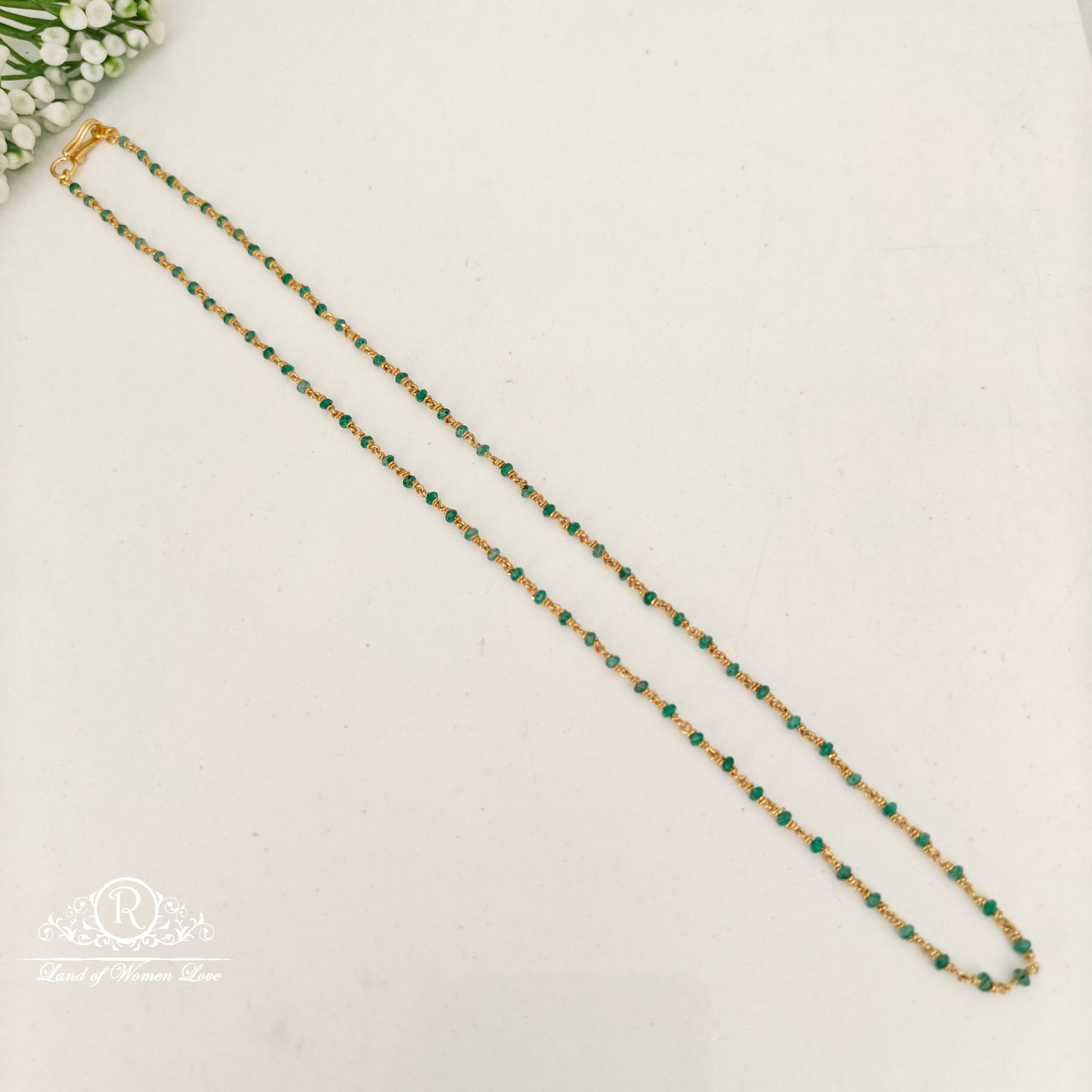 92.5 silver simple and cute beads mala with green beads-rch900 92.5 silver ramala jewelry / ramala collections