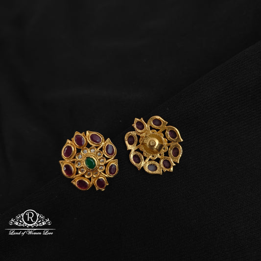 92.5 Silver Ruby flower design earrings-RCCP387