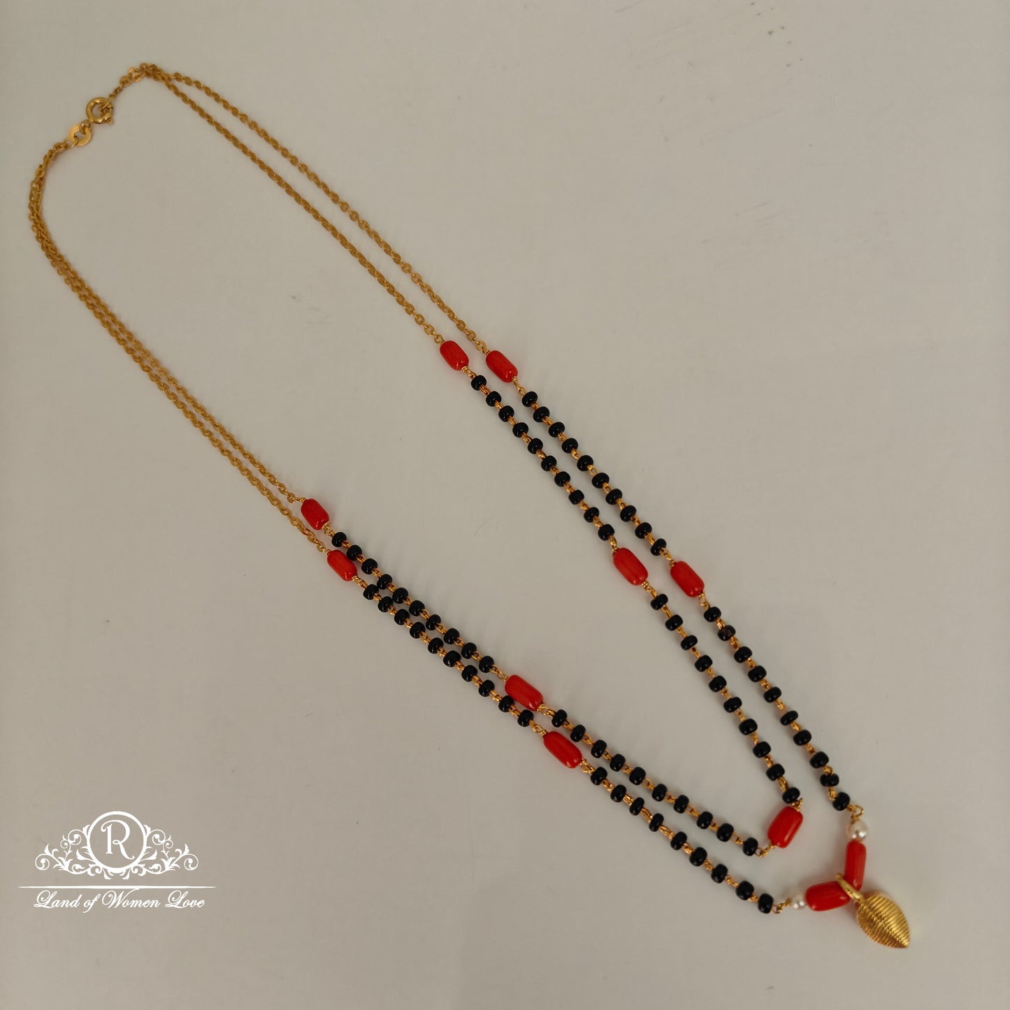92.5 Silver coral 2 lines Black Beads-RCAH13
