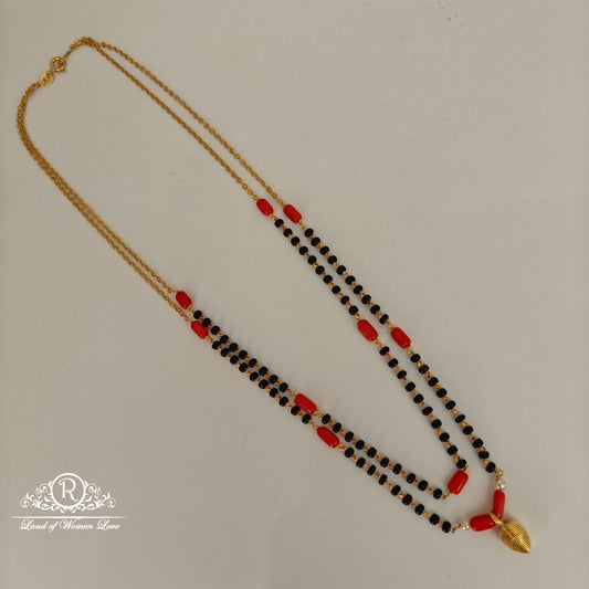 92.5 Silver coral 2 lines Black Beads-RCAH13