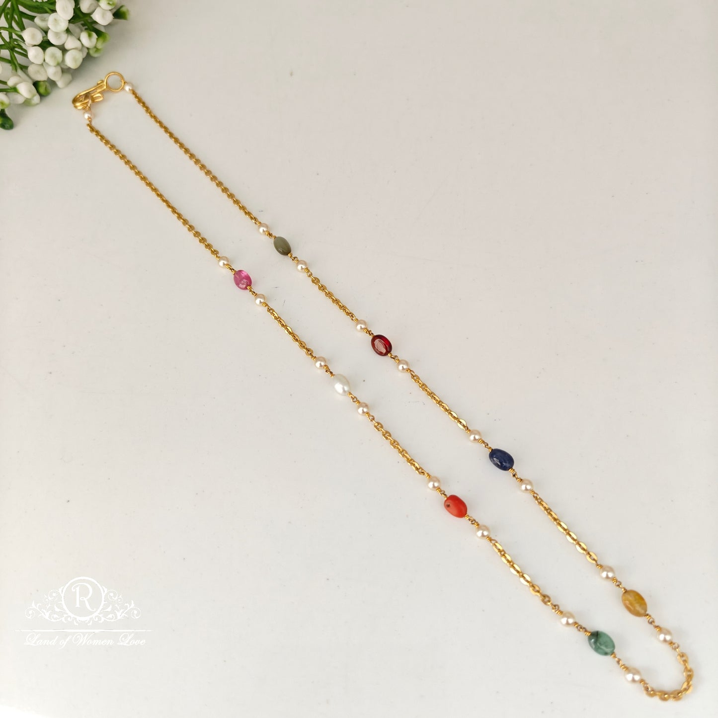 92.5 silver simple and cute navaratna beads mala -rchk0157 navaratna 92.5 silver ramala jewelry / ramala collections