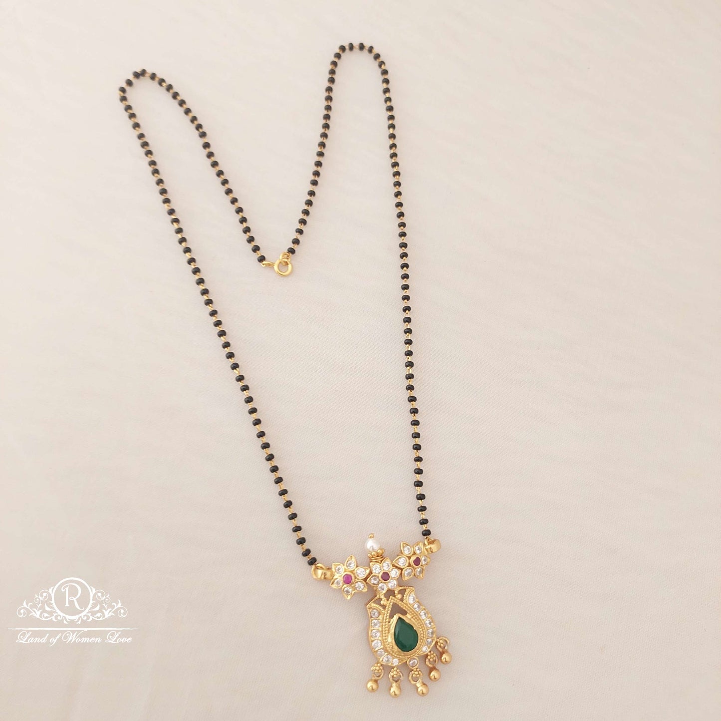 Silver Locket With Black Beads-SA445