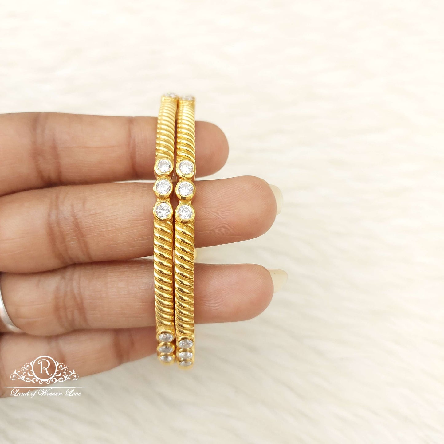 Silver White Stones Bangles-C157