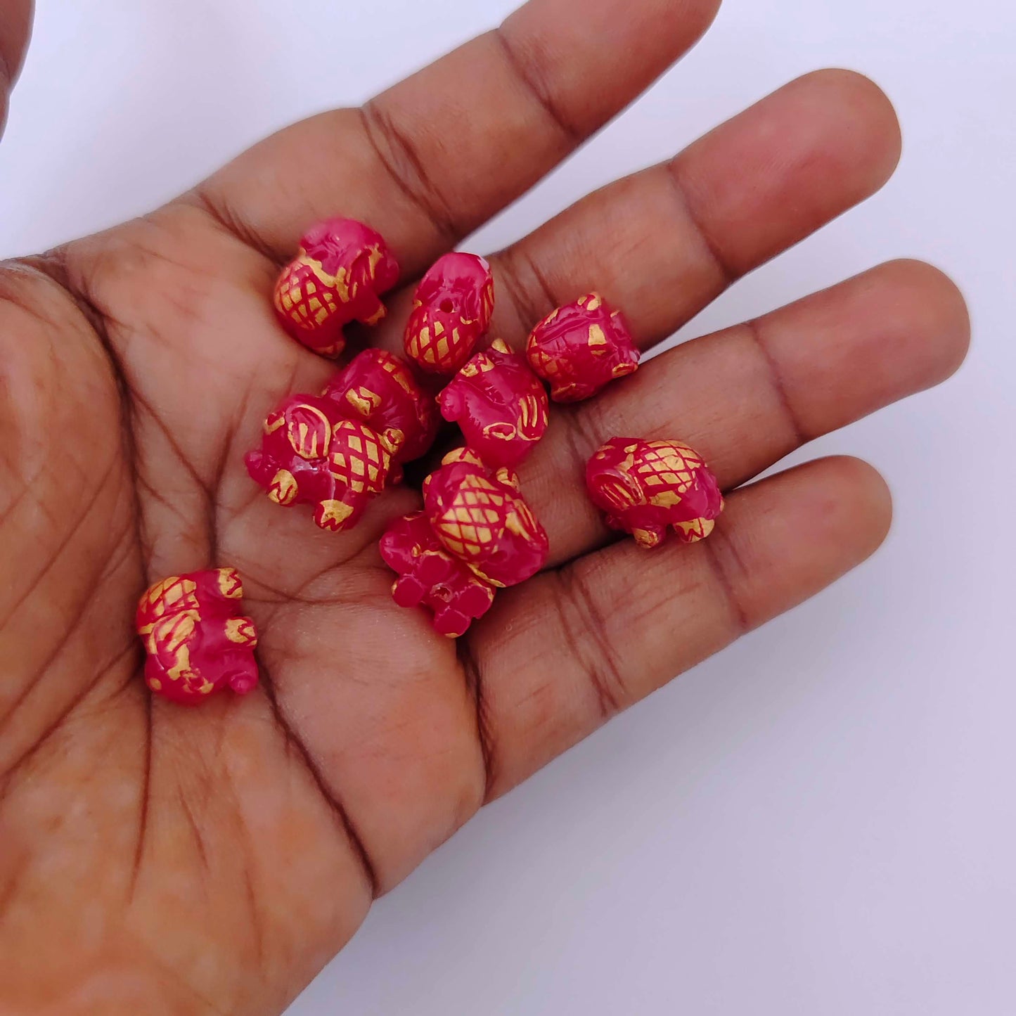 Coral elephant beads -RCMJ88-2