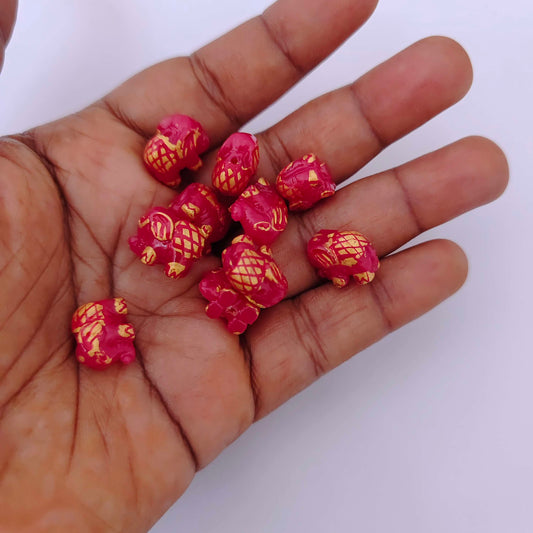 Coral elephant beads -RCMJ88-2