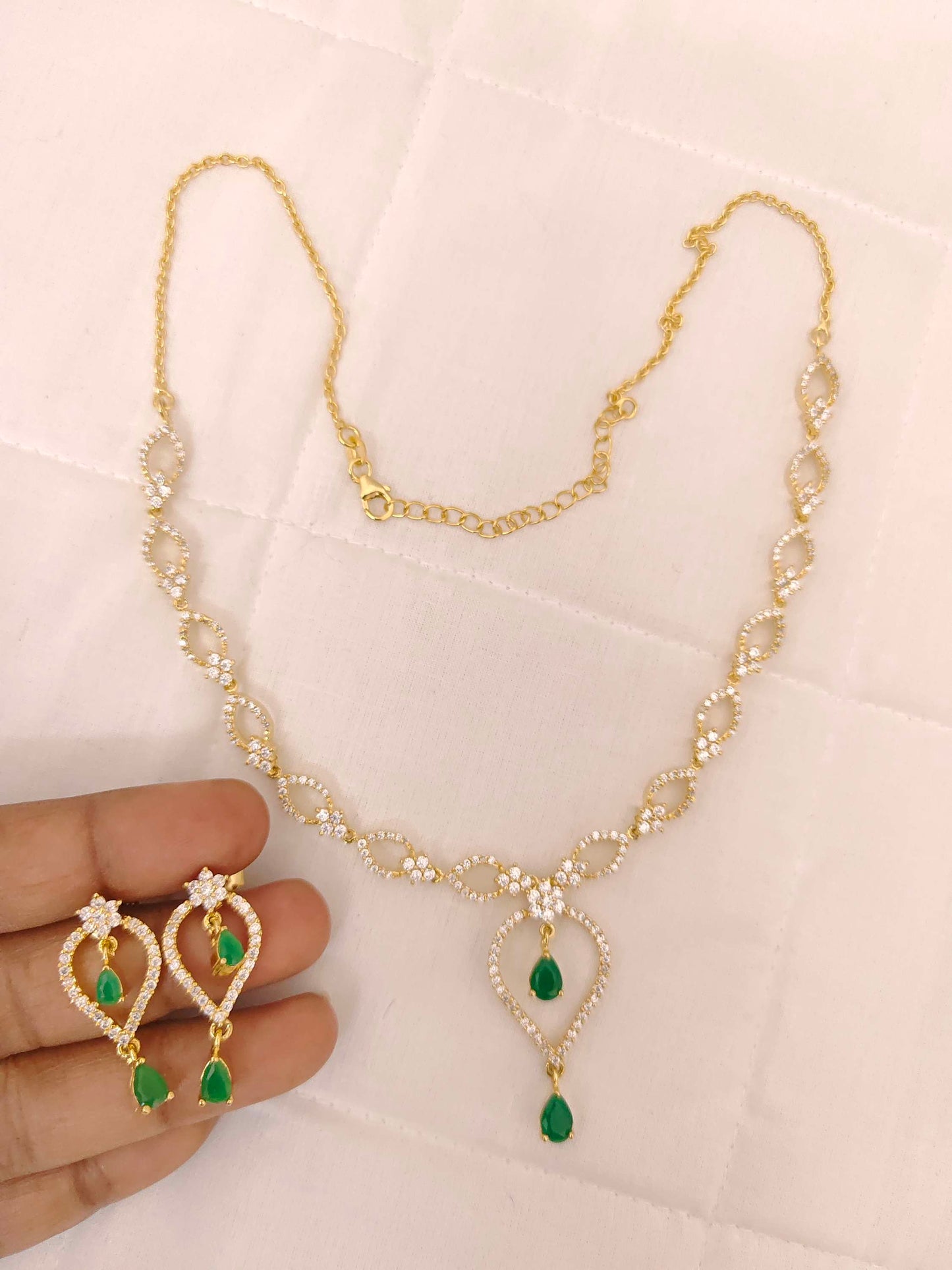 Silver CZ- Stones Necklace With Matching Earrings-RCES21RCES22