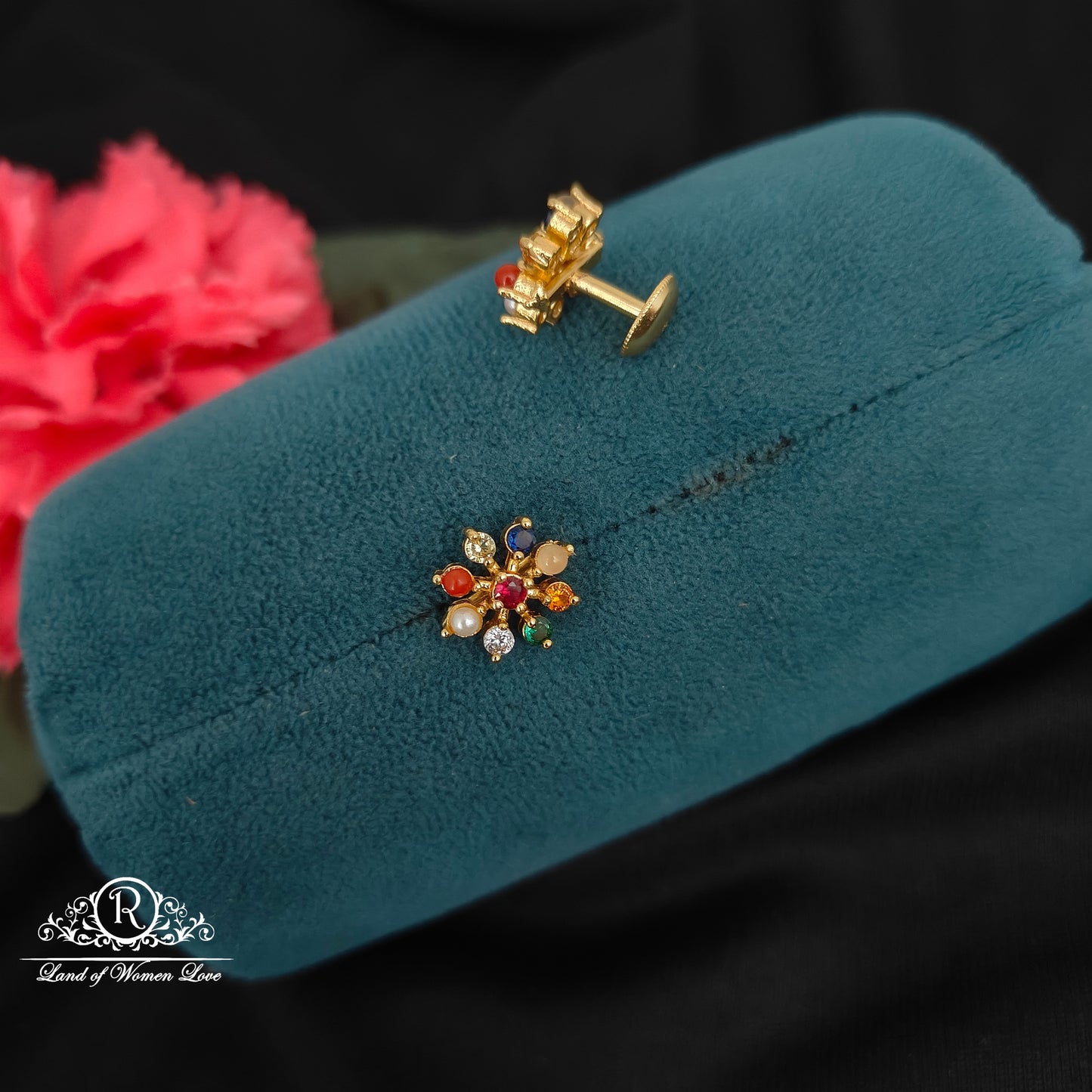 92.5 silver simple and Cute earrings with navaratna stones -RCNS063