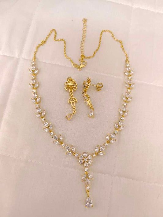 Silver CZ- White Stones Necklace With Matching Earrings-RCES33RCES34