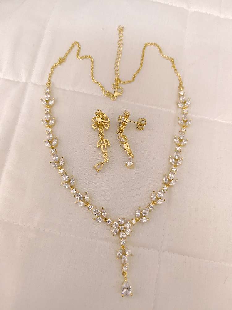 Silver CZ- White Stones Necklace With Matching Earrings-RCES33RCES34