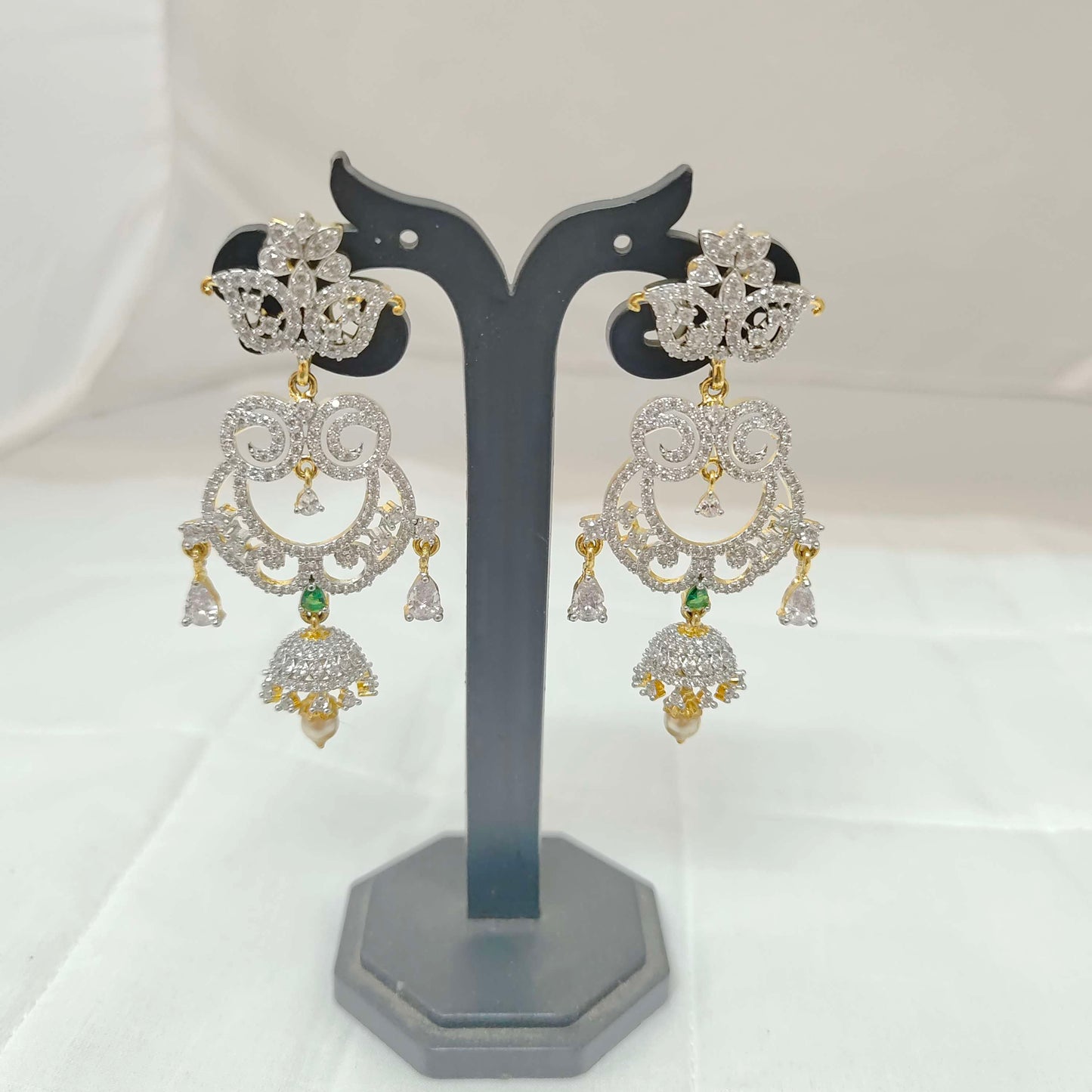 chandbali silver radium polish diamond earrings -rcv119 92.5 silver ramala jewelry / ramala collections