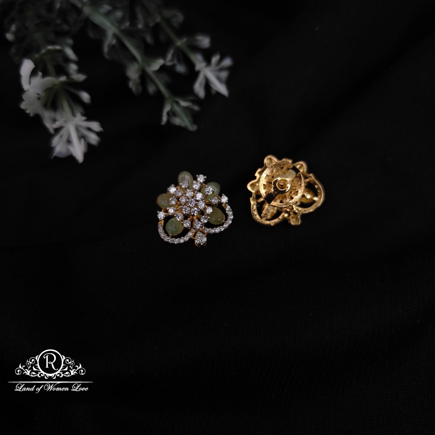 92.5 Silver Flower design Amaya beads Diamond finishing Earrings-RCDS0134