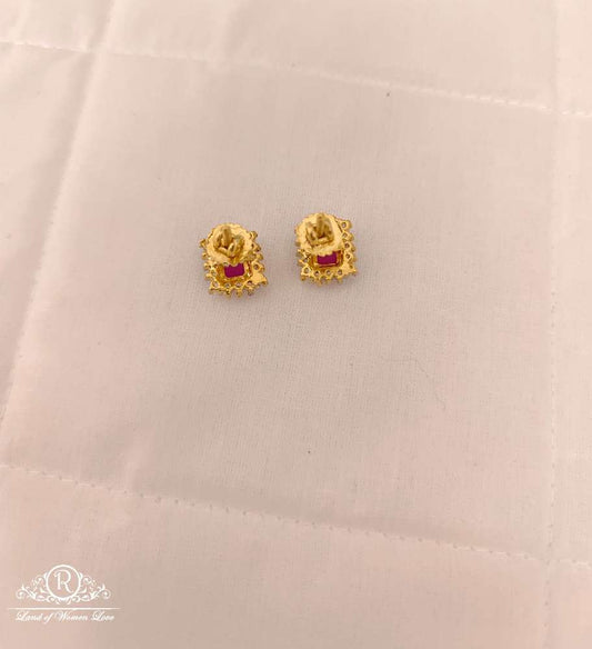 Silver Kempu Stone Stud Earrings-V057