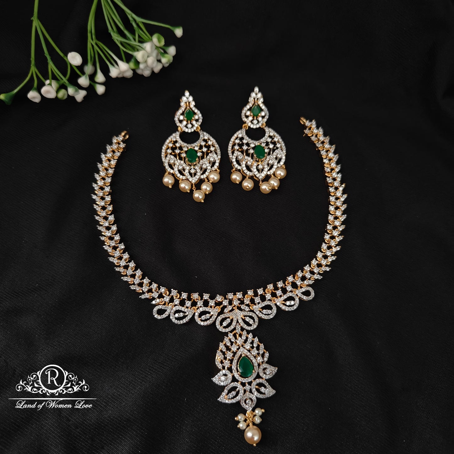 earrings 92.5 silver simple and cute necklace with earrings -rcm091247 92.5 silver ramala jewelry / ramala collections