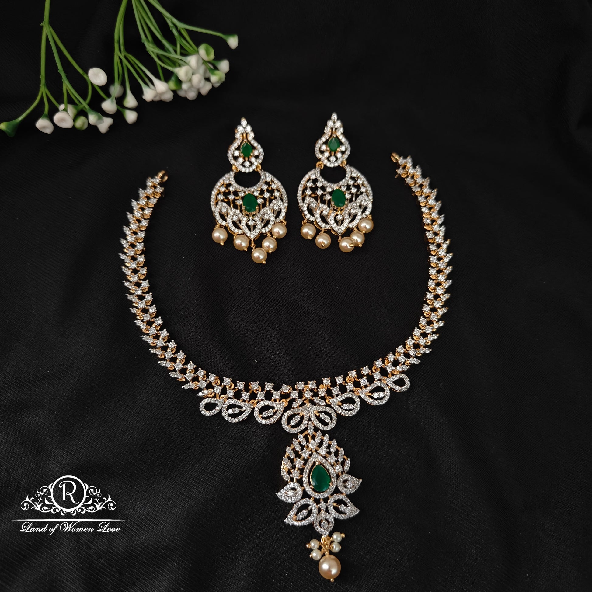 earrings 92.5 silver simple and cute necklace with earrings -rcm091247 92.5 silver ramala jewelry / ramala collections