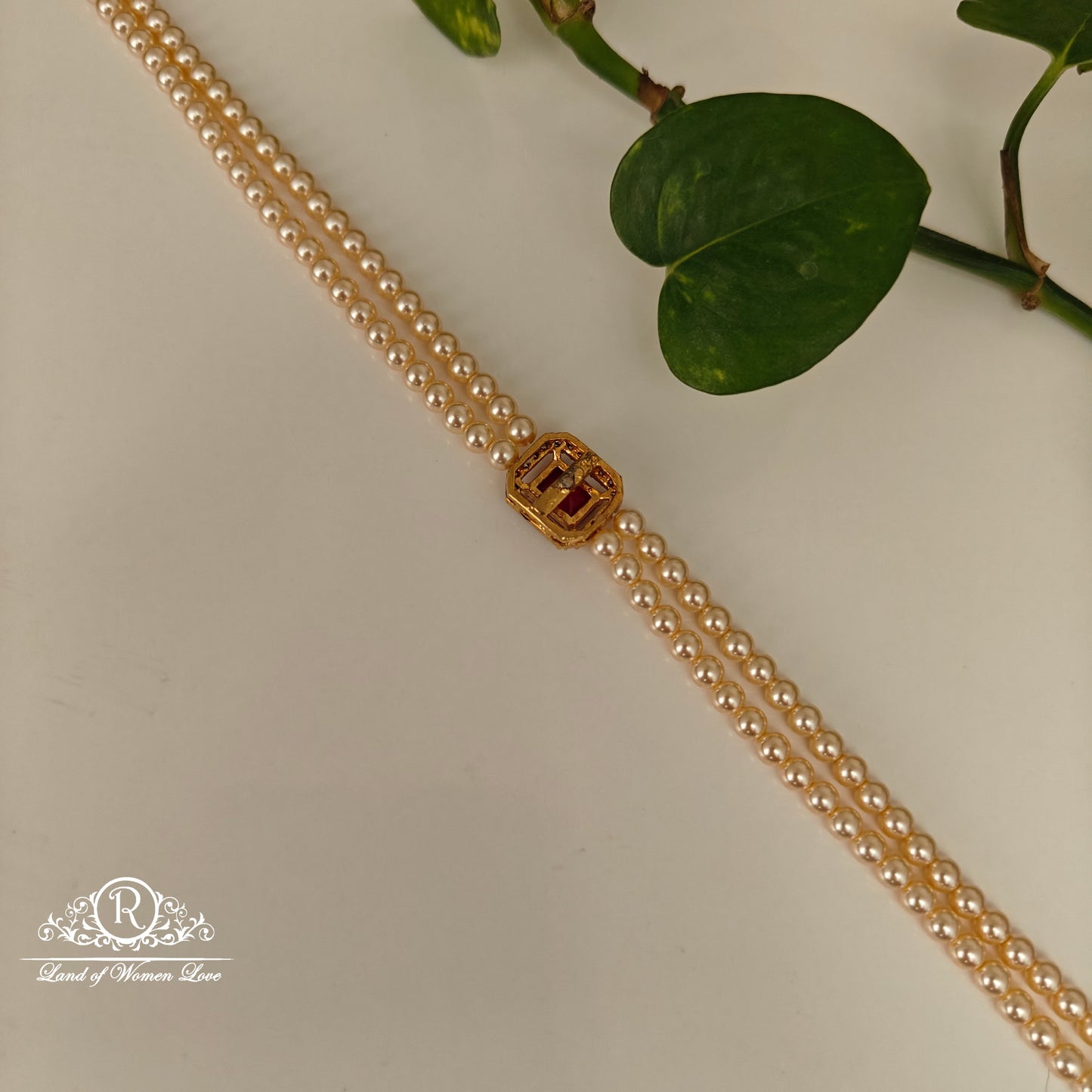 92.5 silver simple and Cute pearls chocker with ruby chocker pendant-RCH961