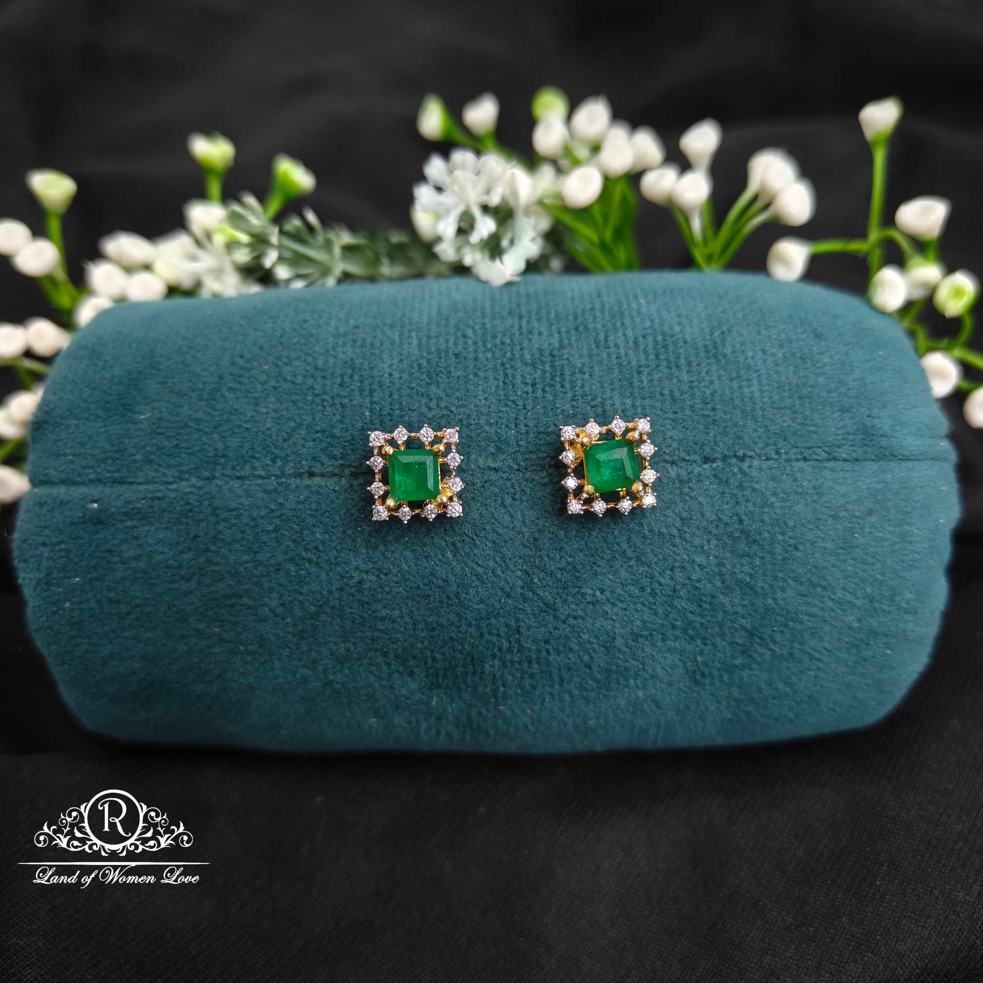 stud 92.5 silver diamond finishing green stone studs 92.5 silver ramala jewelry / ramala collections