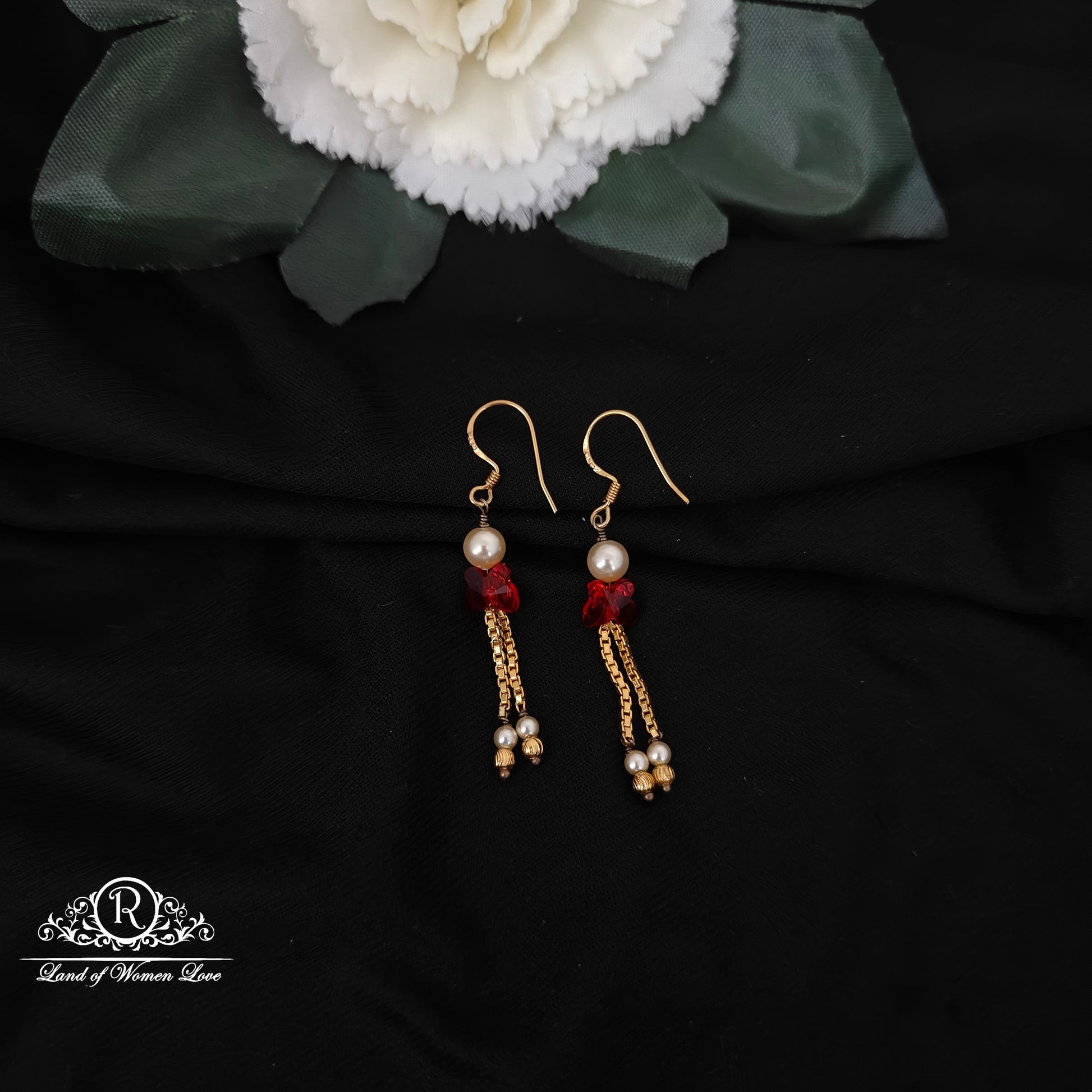 earrings 92.5 silver simple and cute hangings with red bead butterfly -rch930 92.5 silver ramala jewelry / ramala collections