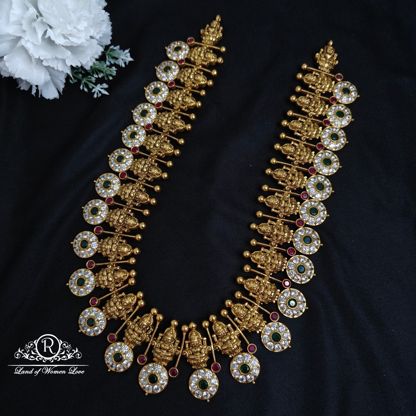 haram silver bottu mala with lakshmi devi haram-rccp252 92.5 silver ramala jewelry / ramala collections