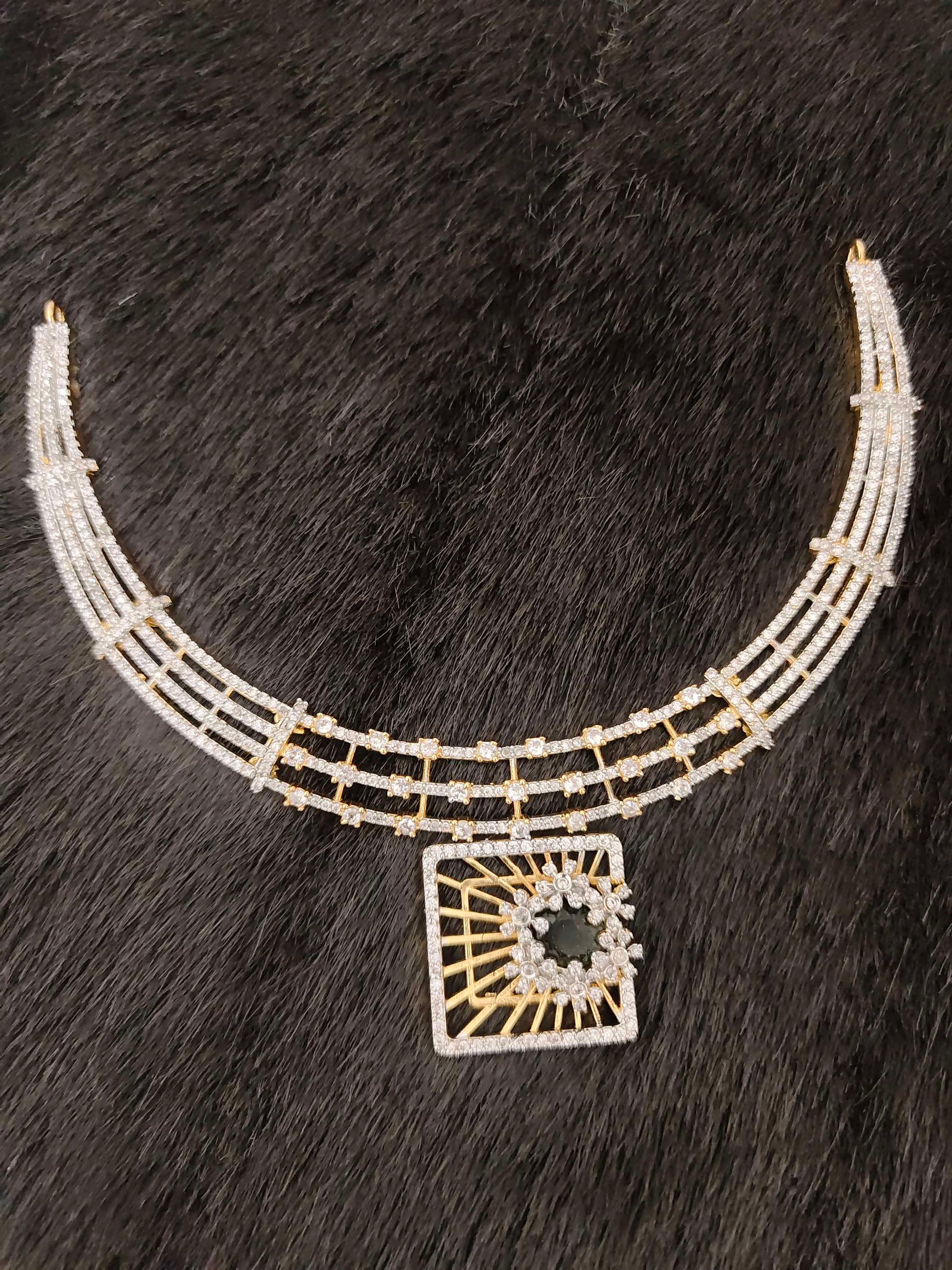 necklace silver cz- white stones necklace-rcjr240 cz 92.5 silver ramala jewelry / ramala collections