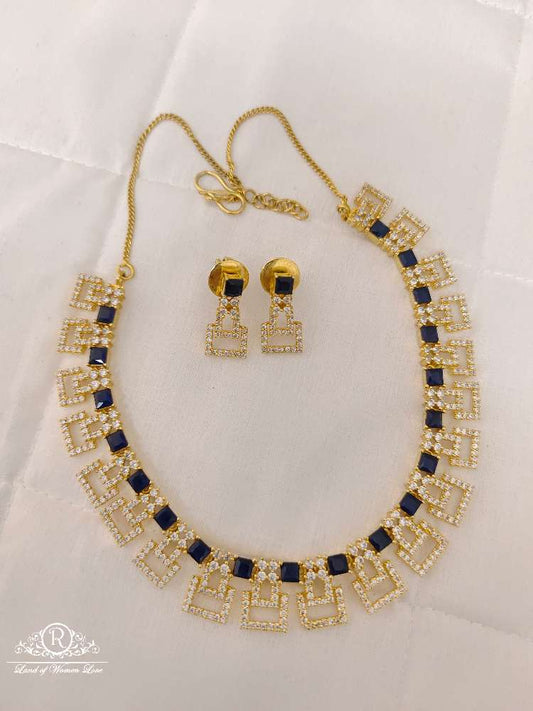 Silver CZ- Stones Earrings With Matching Necklace-H126H127