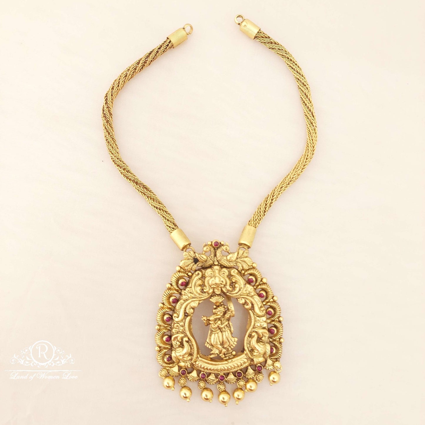 Silver With God Radha Krishna Design Necklace