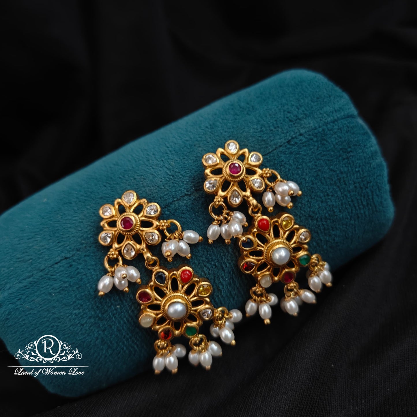 earrings silver navaratna earrings -rccp294 navaratna 92.5 silver ramala jewelry / ramala collections