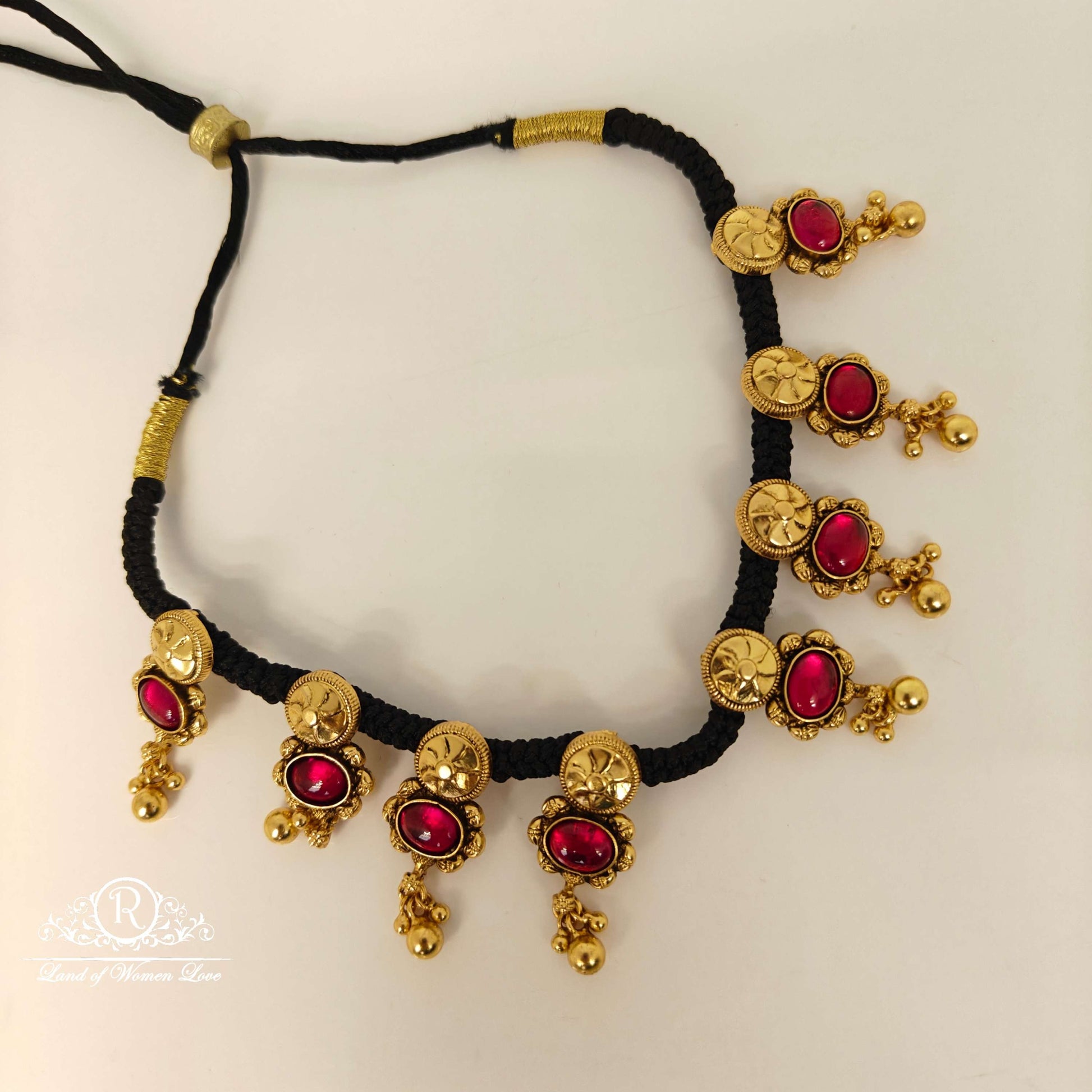necklace kundans black thread necklace-rc85-70cp121 92.5 silver ramala jewelry / ramala collections