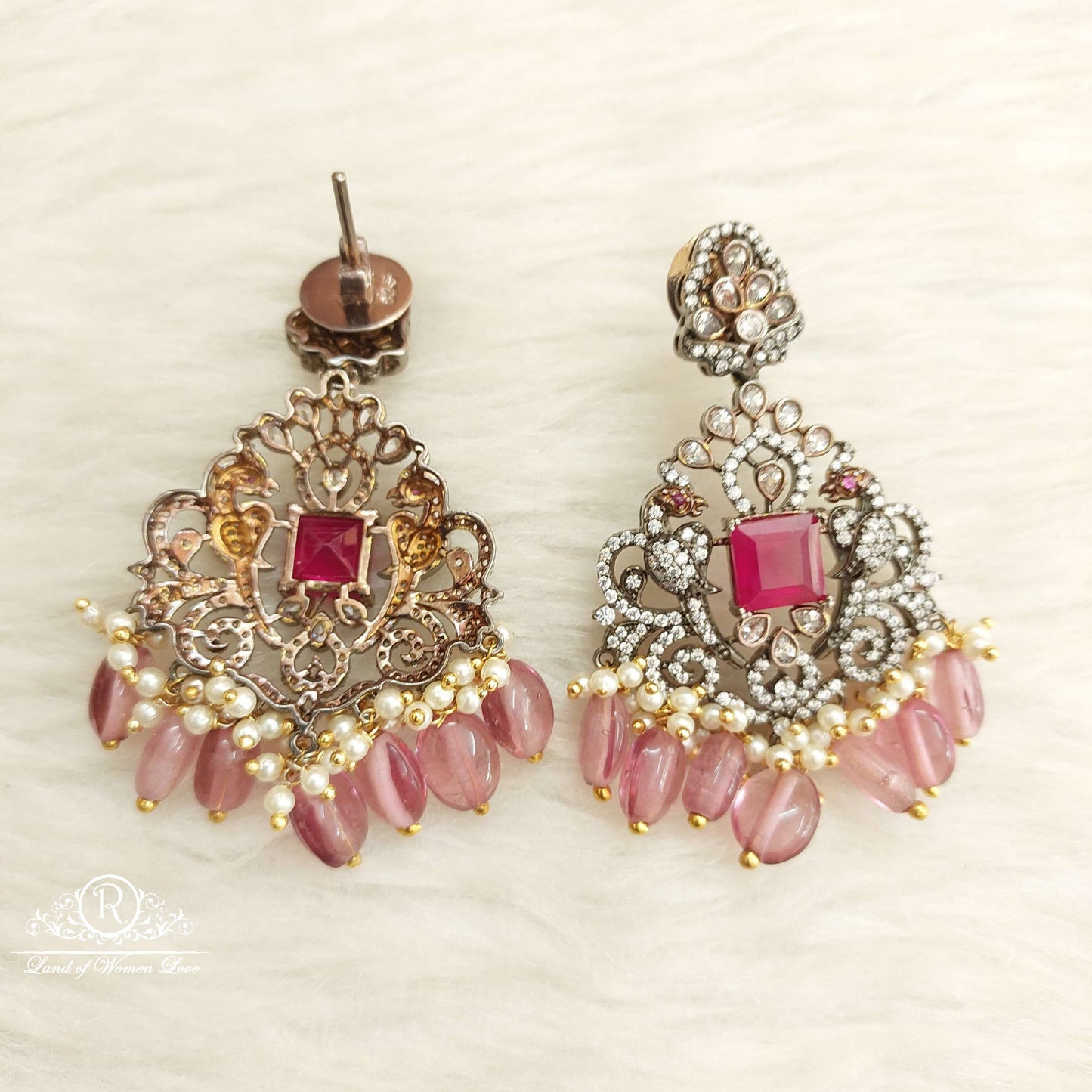 Silver CZ-Black Polish Victoria Earrings-D014