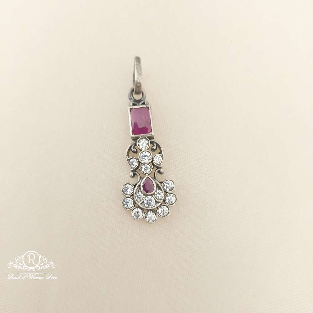 silver white & kempu stones locket-m305 92.5 silver ramala jewelry / ramala collections