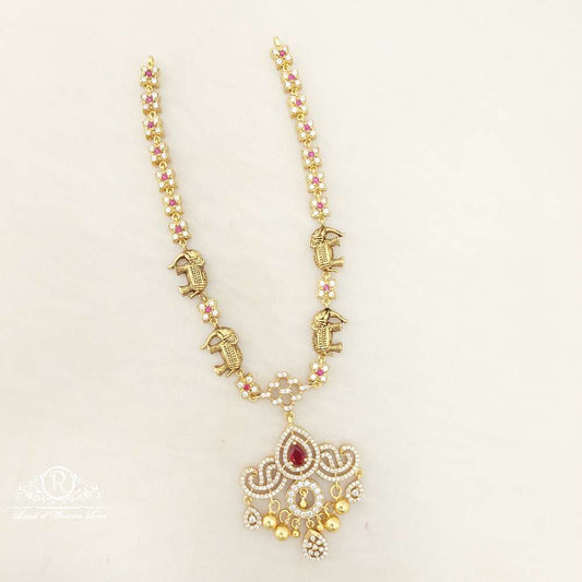 necklace silver with elephant design white&kempu stones necklace-c126 92.5 silver ramala jewelry / ramala collections